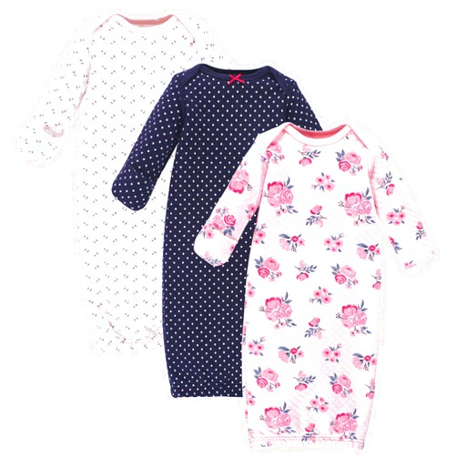 Hudson Baby Baby Girls' Quilted Cotton Gowns 3pk