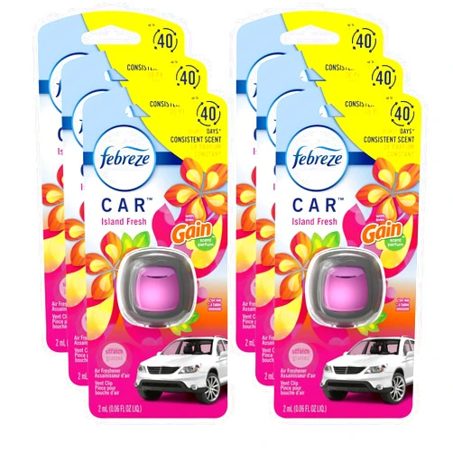 Febreze Vent Clip Car Air Freshener - Car Refresheners - Island Fresh fragrance Car Scent - Odor Eliminator, 6 Pack
