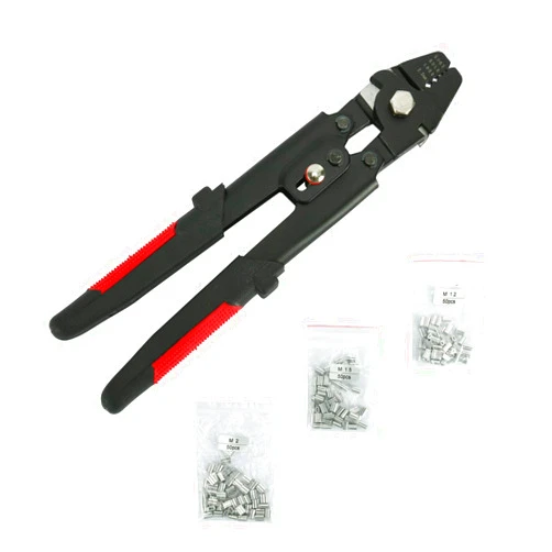 YaeTek Wire Rope Crimping Tool Up To 2.2mm Wire Rope Swager Crimpers Hand Pliers Fishing Crimping Tool With 150Pcs 3 Size Aluminum Double Barrel Ferrule Crimping Loop Sleeve Kit
