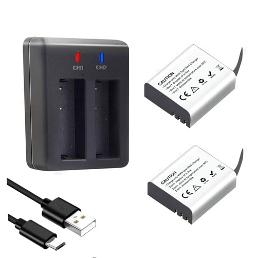 GeeKam 1350mAh Action Camera Rechargeable Batteries (2-Pack) with Dual USB Charger,for AKASO Brave 4/V50X, Dragon Touch, Crosstour CT8500, Campark X30, APEMAN A100/A77, PG900/PG1050 and More