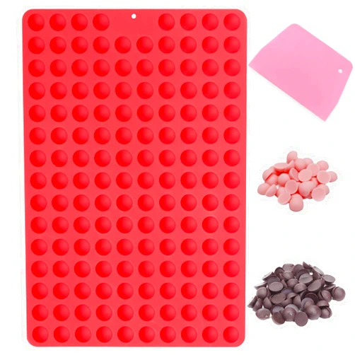 Amyandone Mini Round Silicone Molds, 148 Cavities Semi Sphere Chocolate Candy Mold for Baking and Freezing Chocolate Chip/Gumdrop/Cookie/Dog Treat/Cake Decor/Fruit Snack (with a Scraper)