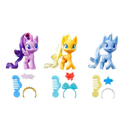 My Little Pony Potion Pony 3-Pack - Twilight Sparkle, Applejack, and Trixie Lulamoon 3-Inch Pony Toys with Brushable Hair, 15 Accessories