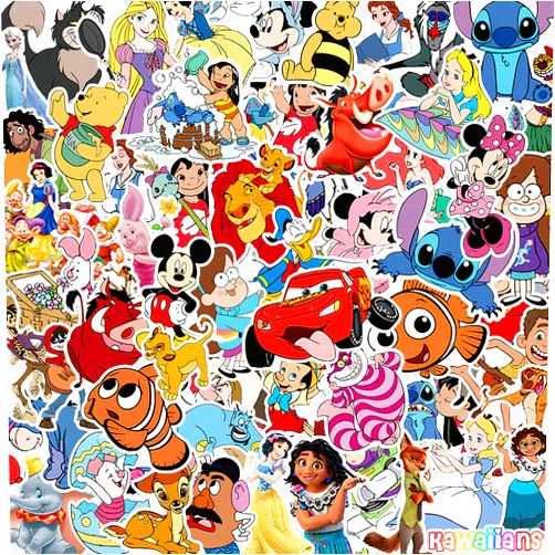 Kawaiians 110Pcs Mixed Cartoon Stickers, Vinyl Cute Characters Sticker for Water Bottle Laptop Phone, Waterproof Animation Decal for Kids Teen Adults