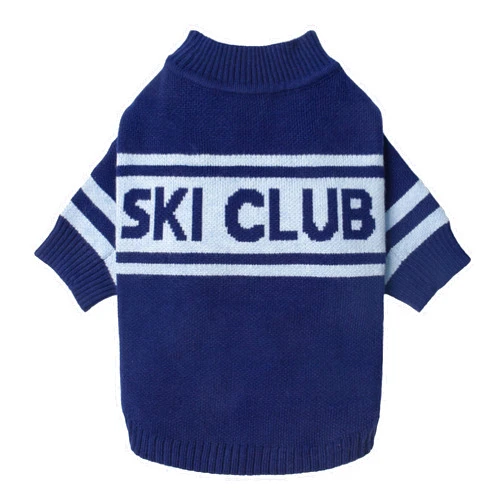 Fitwarm Ski Club Dog Sweater, Thermal Dog Winter Clothes for Small Dogs Boy Girl, Soft Knit Dog Sweater, Doggy Pullover Jumper, Pet Outfit, Navy Blue, White, Small