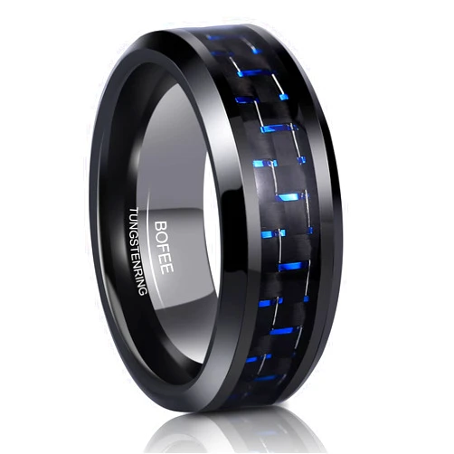 BOFEE Tungsten Wedding Band Ring for Men Engagement Band Wedding Band Comfort Fit 8mm Size 7-13 black-black 10