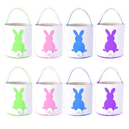 Dvaorc 8 Pack Easter Bunny Bags Rabbit Ear Easter Baskets Easter Egg Hunt Basket for Kids Bunny Canvas Tote Gifts Bags Candy Bags Canvas Rabbit Fluffy Tail Basket Buckets Easter Egg Hunt Party Decorations