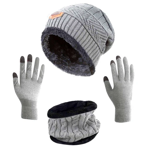 HINDAWI Winter Hat Scarf Gloves Slouchy Beanie Snow Knit Skull Cap Touch Screen Mittens Circle Scarves for Women