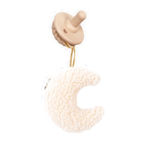 Itzy Ritzy Pacifier and Lovey Set; Detachable Plush Moon and Coordinating Toast Silicone Pacifier; Ideal for Ages 0 Months and Up, Moon