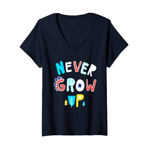 The Awesome Corner Shop Womens Never Grow Up V-Neck T-Shirt