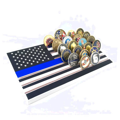 Aomcisi 6 Rows Coin Holder, American Flag Challenge Coin Display Stand Thin Blue Line Military Coin Display Case - Holds 42-46 Coins