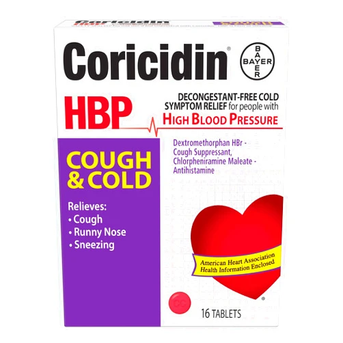 Coricidin HBP Antihistamine Cough & Cold Suppressant Tablets, 16 Tablets (Pack of 5)