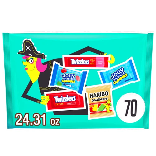 Jolly Rancher HARIBO, JOLLY RANCHER and TWIZZLERS Assorted Fruit Flavored, Halloween Candy Bag, 24.31 oz (70 Pieces)
