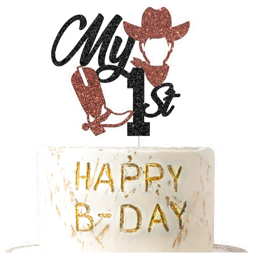 Woobobii My 1st Birthday Cake Topper Baby Boys 1st Birthday Cowboy Cool Baby Party Decorations Black and Brown