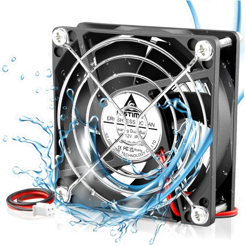 GDSTIME 80mm x 25mm 12V DC Waterproof IP67 Fan Dual Ball Bearing Small Brushless Cooling Fans 2-Pin for RV Fridge Micro Greenhouse AV Cabinets Ventilation