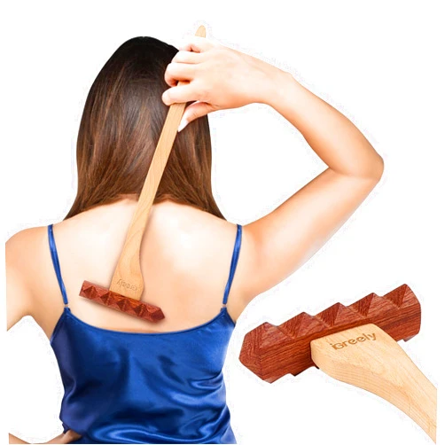 iGreely 15.7-Inch Wooden Back Scratcher - Triple-Sided Head, Curved Handle | Perfect for Back, Head, Body | Suitable for All Ages Men Women | Back Massager | Great present Idea