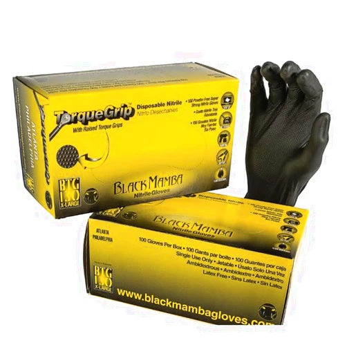 SCS Direct Black Mamba Black Disposable Nitrile Gloves with Torque Grip 1000 Gloves Total (10 Boxes)