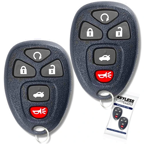 KEYLESSPROS 5-Button Keyless Entry Remote Key Fob Replacement fits 2006-2013 Chevy Impala, 2006-2007 Monte Carlo, 2006-2011 Cadillac DTS, Buick Lucerne, OUC60270, OUC60221 (2-Pack)