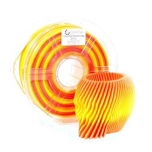Cookiecad Sunrise Filament, PLA 3D Printer Filament, Multicolor Filament, Pink PLA, Orange PLA, Pink to Orange to Yellow Rainbow Transition Filament, 1.75mm, 1kg