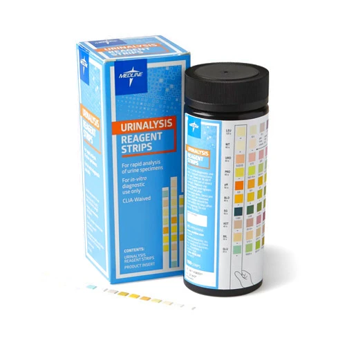 Medline Urinalysis Reagent Strips, 10-Parameter, Compatible with Visual/Analyzer Readings, Bottle of 100 Strips