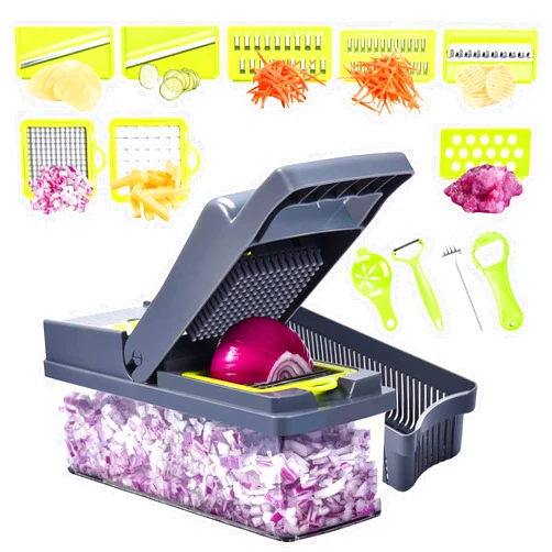 Zetasy Zbyoujer Vegetable Chopper,14-in-1 food chopper vegetable chopper dicer slicer cutter Onion Chopper Onion Cutter Potato Salad Fruit Carrot Chopper with Container Chopper Vegetable Cutter