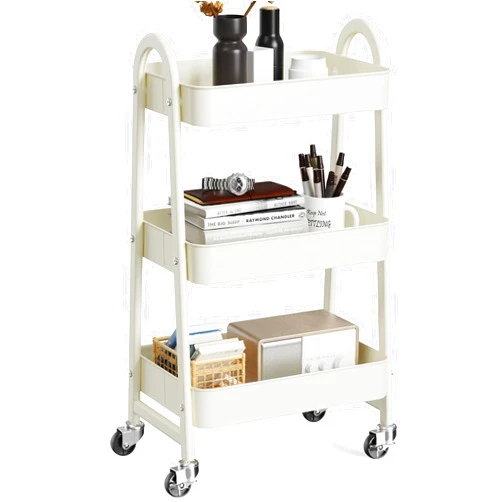 OLIXIS 3 Tier Utility Rolling Cart, Metal Mobile Storage Shelf with Lockable Caster Wheels, Organization for Livingroom, Bathroom, Kitchen, & Narrow Places, White
