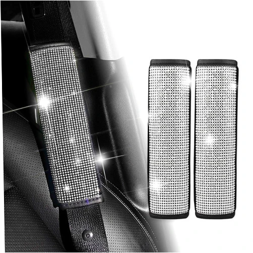 SOMUCH 2PCS Bling Car Seat Belt Covers, Rhinestone Car Seatbelt Shoulder Pads for Women, Universal Car Interior Accessories - Relieves Shoulder and Neck Pressure, Enhances Comfort and Style (White)