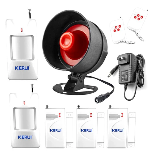 KERUI Standalone Home Office Shop Security Alarm System Kit,Wireless Loud Indoor/Outdoor Weatherproof Siren Horn with Remote Control and Door Contact Sensor,Motion Sensor,Up to 115db,NO WiFi/GSM/APP