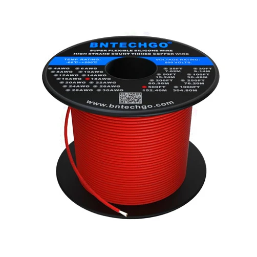 BNTECHGO 18 Gauge Silicone Wire Spool 500 ft red Flexible 18 AWG Stranded Tinned Copper Wire