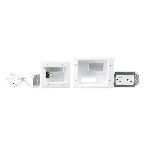 DATA COMM 45-0024-WH Recessed Pro-Power Kit with Duplex Receptacle and Straight Blade Inlet, White