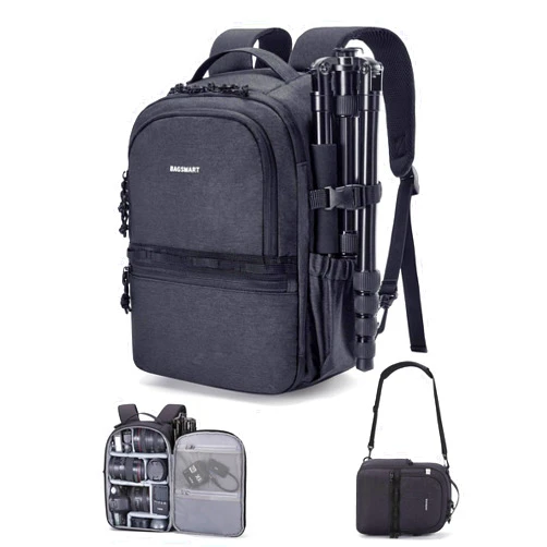 BAGSMART Camera Backpack, DSLR SLR Small Camera Bags for Photographers Compatible for Sony Canon Nikon, Shoulder Strap 2-in-1 Anti-theft Travel Backpack Fits 12.9