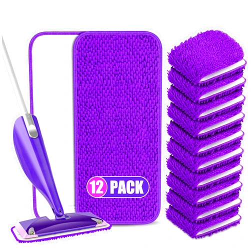 PAPCLEAN 12 Pack Reusable Mop Pads Compatible with Swiffer Wet Jet Mop- Microfiber Wet Pads Refill Washable Mop Pads Wet Dry Mopping Cloths Replacements for Wetjet 12