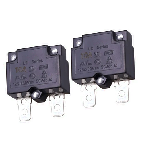 ZOOKOTO 2Pcs 10A Automatic Thermal Circuit Breaker Thermal Overload Protector 10Amp L2 Series 125-250V AC 50V DC Automatic Reset Relay Fuse Thermal Switch Circuit Breaker Current Overload Protector