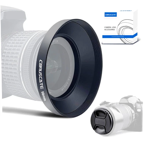 CORUSCATE 58mm Universal Metal Lens Hood,Wide Angle Lens Hood Compatible All 58mm Brands Camera Lens(and Easy to Install and Remove)+1pcs 58mm Lens Cap