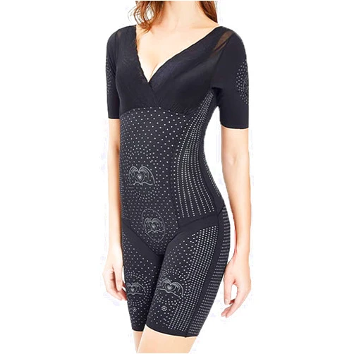 Generic Women's Sleeved V-Neck Body Shaping Clothes, Thighs and Body Shaping, Control The Abdomen,Black-X-Large