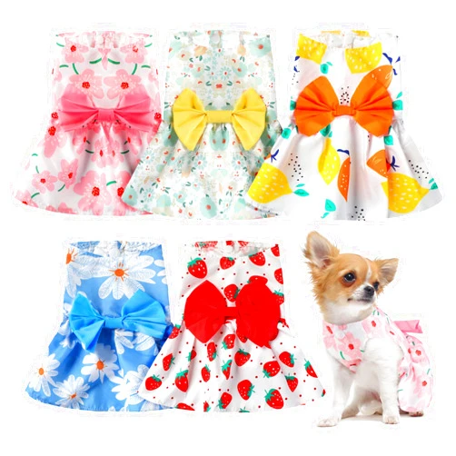 Saintrygo 5 Pieces Dog Dresses for Small Dogs Girls Floral Puppy Dresses Pet Dog Princess Bowknot Dress Cute Doggie Summer Outfits Dog Clothes for Yorkie Female Cat Small Pets, 5 Styles(Medium)