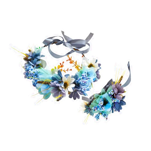 Vivivalue Flower Wreath Crown Boho Flower Headband Hair Garland Floral Headpiece Halo with Wrist Wedding Party Festival Photos Blue