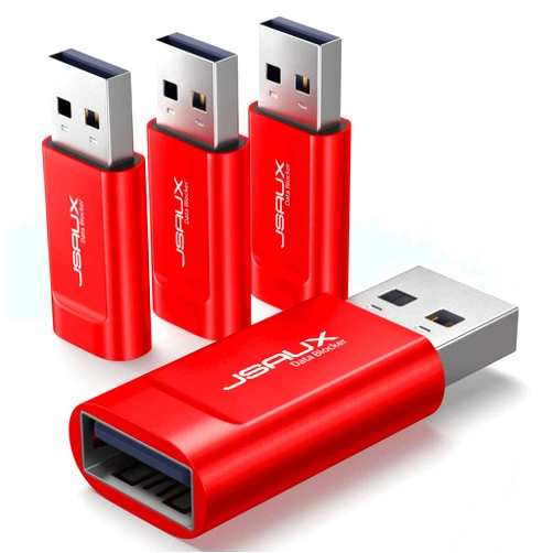 JSAUX USB Data Blocker, (4-Pack) USB A Defender Only for Quick Charge, Protect Against Juice Jacking, Refuse Hacking Provide Safe Charging- Red