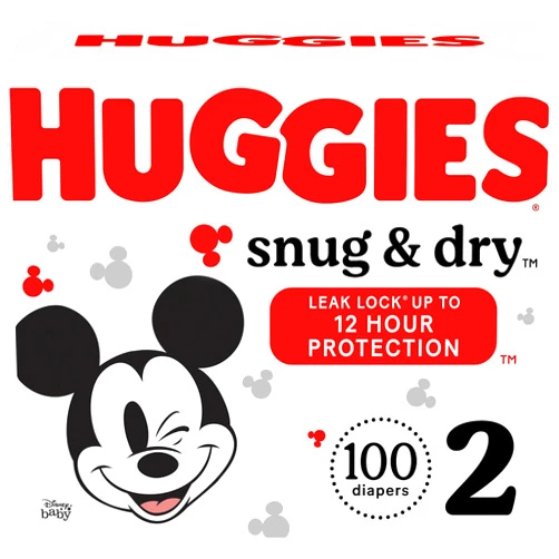 Huggies Size 2 Diapers, Snug & Dry Baby Diapers, Size 2 (12-18 lbs), 100 Count
