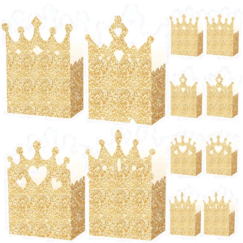 Outus 20 Pieces Princess Crown Boxes Glitter Princess Boxes Crown Candy Box Gold Party Favor Wedding Birthday Baby Shower Supplies