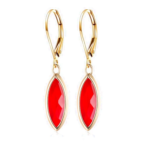HQFJW Natural Red Ruby Crystal Stone Drop Earrings,14K Gold Plated Dainty Geometric Eye-Shape Gemstone Dangle Earrings,Simple Quartz Earrings for Women (C01_Ruby)