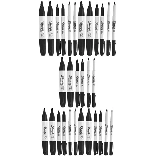 Sharpie Permanent Markers, 6 Pack Assorted Sizes, Ultra Fine Tip, Fine Tip and Chisel Tip Permanent Markers - Black Pack of 5