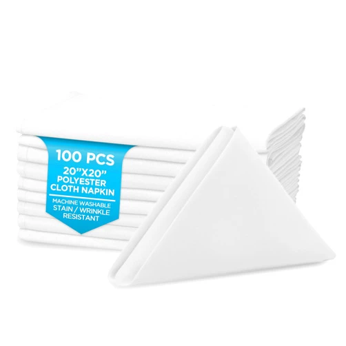 Sparkles Make It Special Polyester Cloth Napkins - Washable Soft Table Linens - Durable & Elegant for Dining, Restaurants, Weddings, Events, Rentals, Banquets, & Parties - Premium Quality Set of 100, White, 20