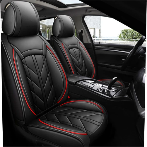 Telimocy 5pcs Car Seat Covers Fit for Nissan Sentra Altima Rogue Kicks,Durable Pu Leather Car Seat Protector Cushion,Waterproof Vehicle Front Rear Seat Covers,Black&Red Line