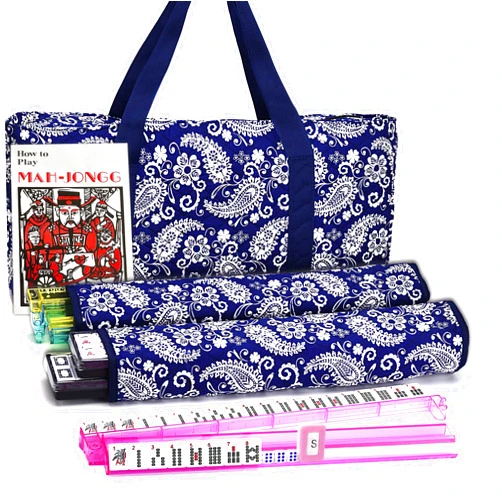 Mose Cafolo American Mahjong Game Set, Blue Paisley Carrying Bag,166 Premium White Tiles,4 All-in-One Color Rack/Pushers,100 Chips,1 Wind Indicator, Complete Mah Jong Tiles Set, Mah Jongg Set