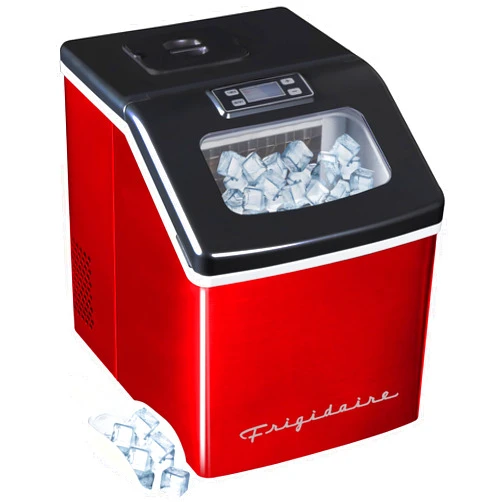 Frigidaire EFIC452-SSRED XL Maker, Makes 40 Lbs. of Clear Square Ice Cubes A Day, Stainless, Red Steel