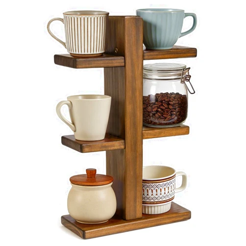 Ecoaterui Coffee Mug Display Shelf, Wooden Cup Holder for Kitchen Counter Bar Accessory & Kitchen Organizer Mug Rack Countertop Holds 6 Mugs