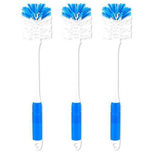 YeuDeuy Bottle Brush with Dual Function Bristles Long Handle for Water Bottles, Glassware, Mugs, Thermoses, Baby Bottles, Blue 3Pcs