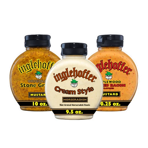 Inglehoffer Condiments Variety Pack (Stone Ground, Cream Style, Smoked Bacon, Pack of 3)