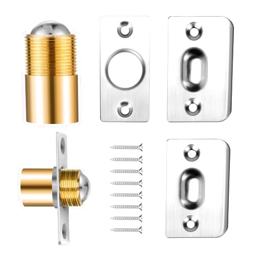 HBL' 2 Pack | Closet Door Ball Catch Hardware, HBL' Stainless Steel Adjustable Door Catches with Strike Plate for French Door, Hidden Door and Other Interior Doors Hardware Replacement, Brushed Finish.