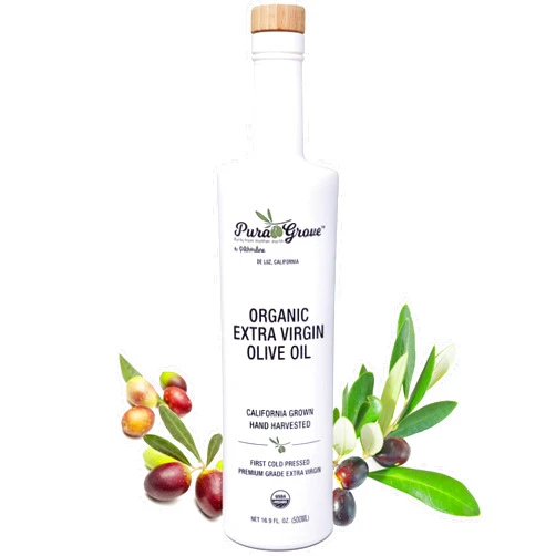 Pura Grove Organic Cold Pressed Extra Virgin Olive Oil Premium Grade - High Polyphenol - Hand Harvested & California Grown - 16.9Oz Opaque Glass Bottle 2024 Harvest 2025 Bottled
